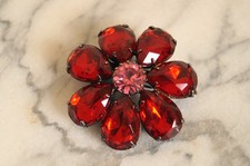 Vintage Women's Rhinestone Floral Red Hair Barrette Made in France