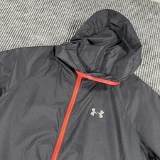 Under Armour Run Jacket Womens Medium Black Hooded Full Zip Windbreaker