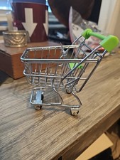 5" MINI SILVER/GREEN SHOPPING CART
