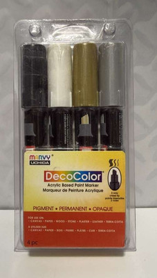 UCHIDA , DECOCOLOR Acrylic Paint Marker Set (Black, White, Gold, Silver)