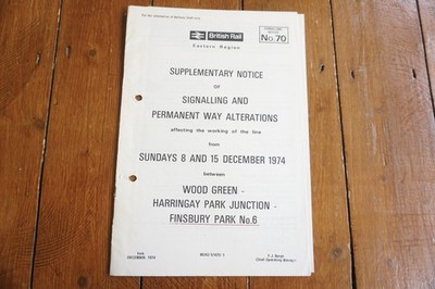 1974 Finsbury Park Stellwerk Eisenbahn Signalplan Notice Map Eastern Reg