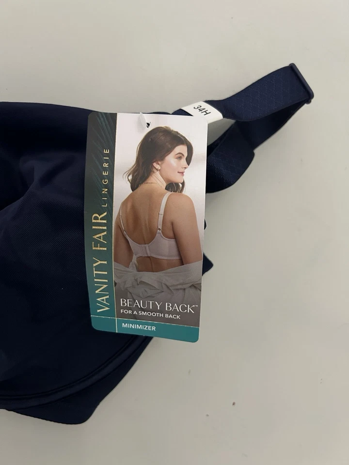 Vanity Fair 34H Beauty Back Smoothing Full Figure Minimizer Bra Navy Blue 34 H - Image 3 of 4
