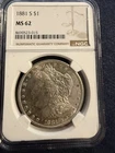 1881 s morgan silver dollar NGC ms62