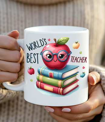 World s Best Teacher Tasse - süßes Apfel & Bücher Design - Lehrer Geschenk vom Schüler