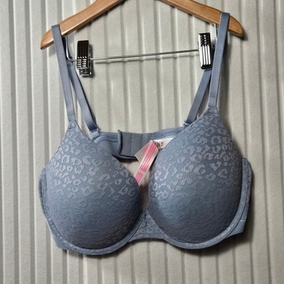 Victorias Secret PINK Wear Everywhere Push-Up Bra Blue Lace Leopard 36D