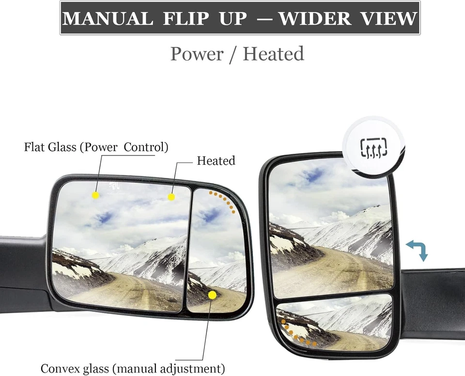 Espelhos de reboque tipo atualizado adequados para 2002-2008 Dodge Ram 1500 2003-2009 Dodge Ra - Imagem 3 de 4