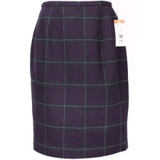 NWT Vintage Plaid Skirt Straight Pencil 100 Wool Dark Purple Tartan Fall 6