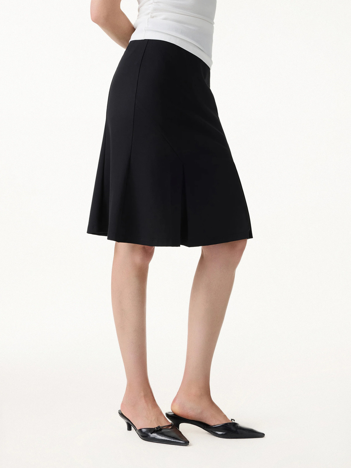 OGL 4-Way Stretch Pleated Flare Skirt Knee Length Classic