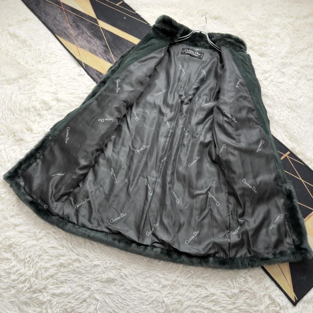 Christian Dior Dark Green Mouton Shearling Fur Long Coat Zip Up From Japan thumbnail 8