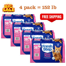 4 Pack, Fresh Step Clean Paws Multi-Cat Litter with Febreze, 38lb/bag