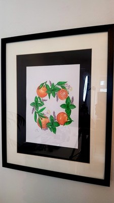 Picture Watercolour 52x42 Orange Mint Hand Painted Original Modern Hand Painted Unique 