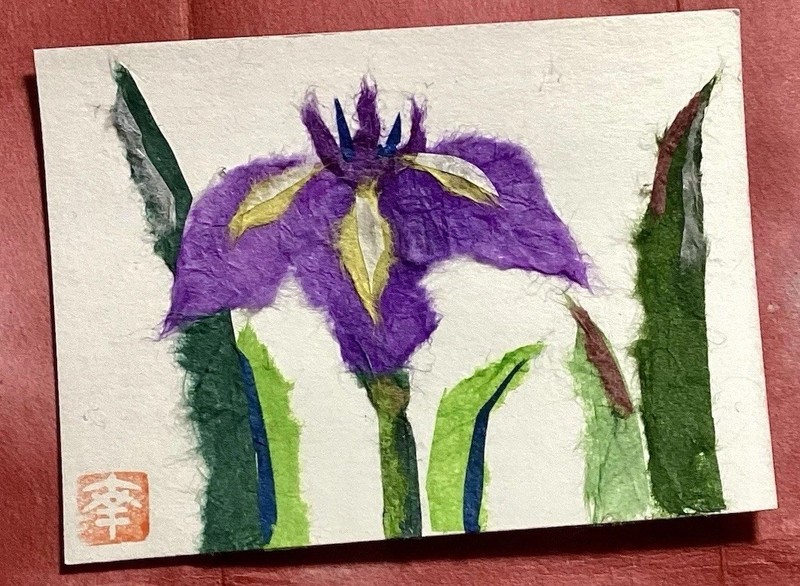 Original ACEO Japanese Washi Art- Purple Iris