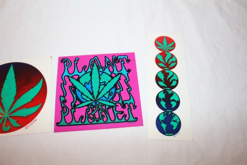 Pot leaf window Stickers 3 vintage 1995 Vinyl Marijuana plant planet art decals - Picture 3 of 7