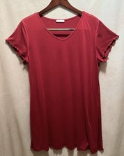 Ekouaer Women s Night Gown Size L Red/Burgundy Ruffled Short Sleeve V Neck Soft
