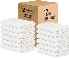 ZUPERIA White Bath Towels Bulk 12 Pack 24 x 48 Inches - 100 Cotton