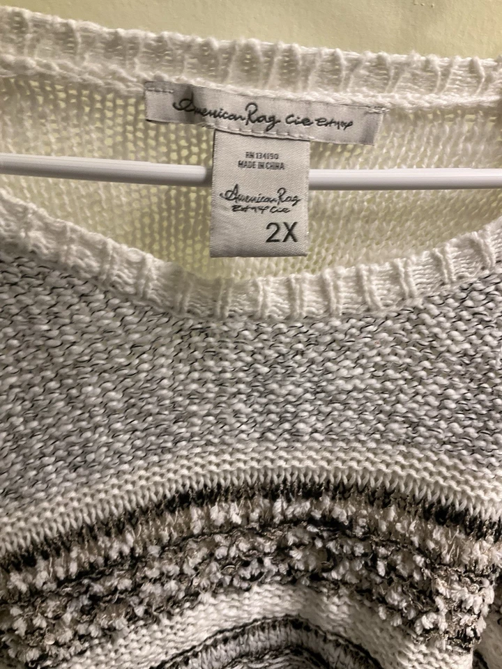 American Rag White Crochet Sweater Women’s Size 2XL White Stripe Lace - Image 4 of 4