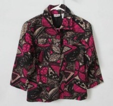 Chico's fuschia black geometric cotton 3/4 sleeve pockets jacket Sz 0 4