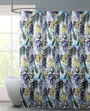 VCNY Home Fabric Shower Curtain: Tropical Leaves in Watercolor Design