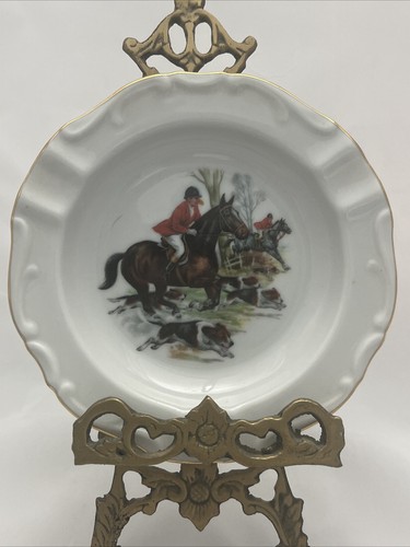 Equestrian Ash Tray Trinket Dish Fox Hunt Horse Golden Crown E&R Western Germany - Picture 3 of 7