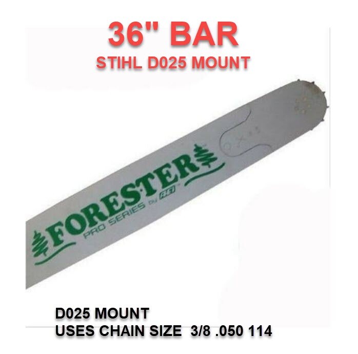 36" Forester Chainsaw Bar for Stihl with D025 Mount, 3/8 Pitch .050 G