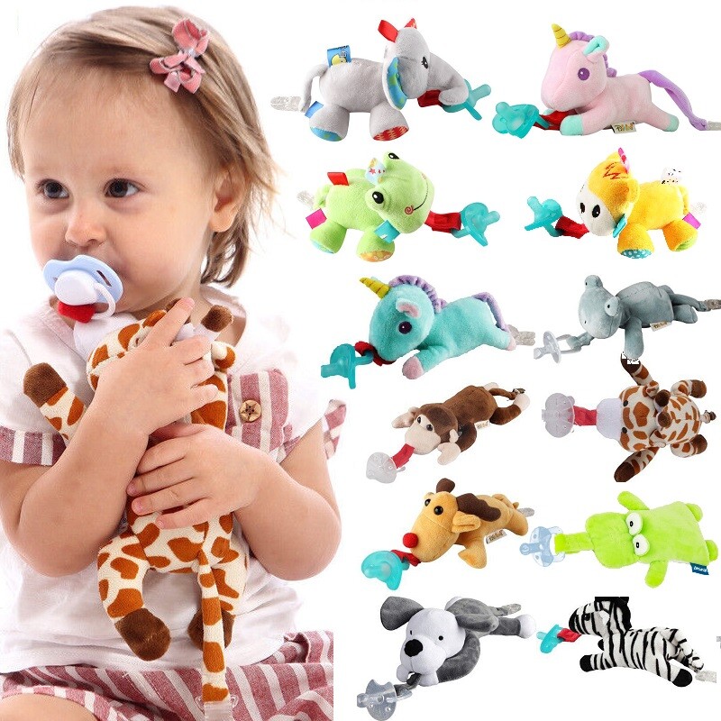 Cartoon Plush Animal Baby Dummy Pacifier Soother Nipple Chain Clip Holder  Toy