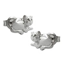 Stecker Ohrstecker Ohrschmuck Katze Rhodiniert 925 Silber FüR Damen
