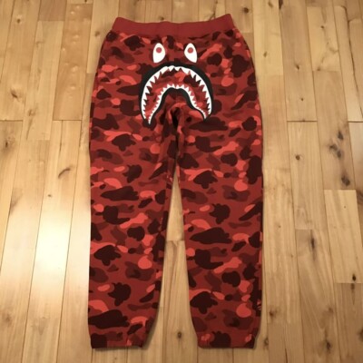 BAPE Red camo shark sweat pants A Bathing Ape Size M | eBay