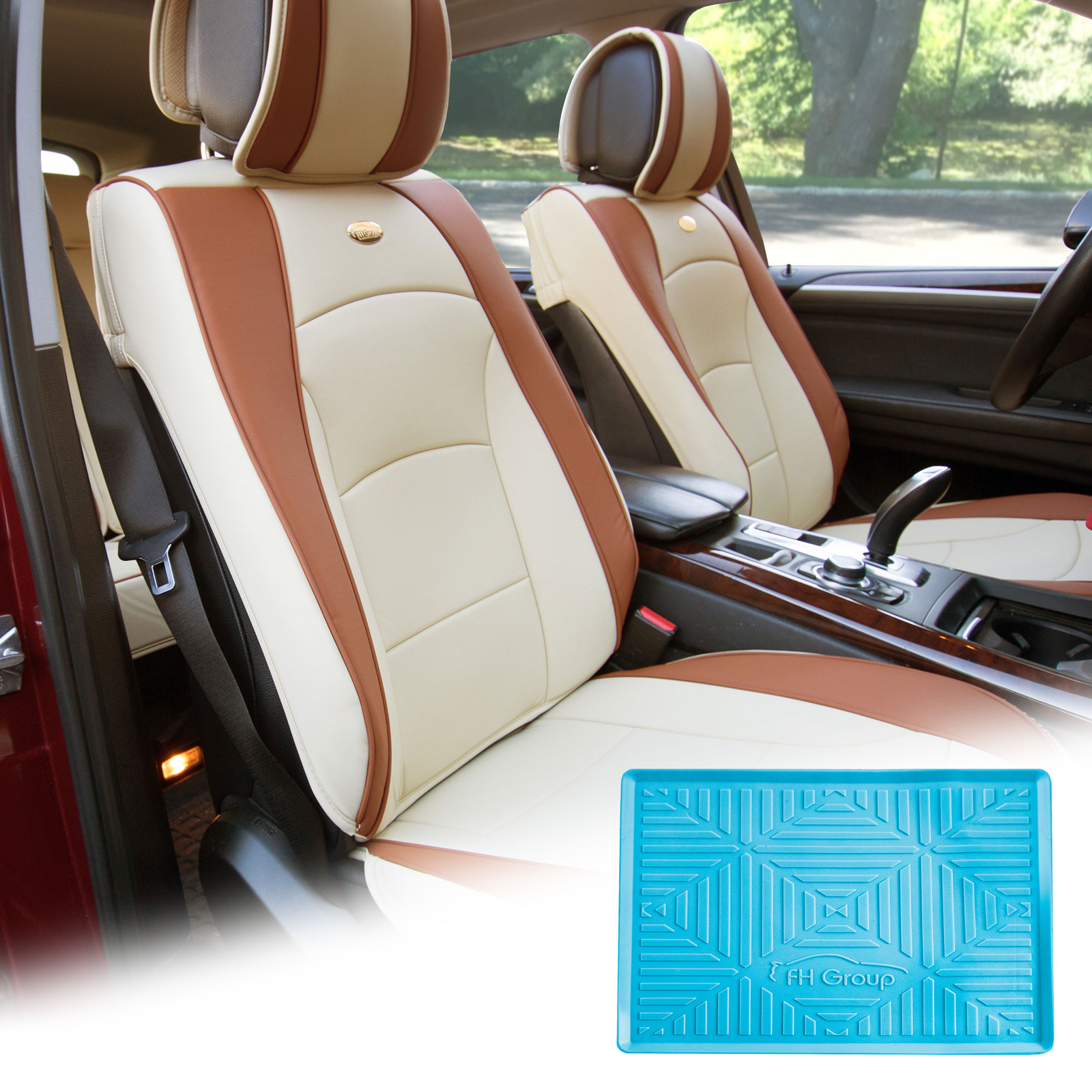 FH Group Universal Fit Leatherette Car Seat Covers for SUV Front Set w/ Dash Mat