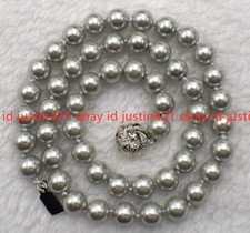 AAA Genuine 8/10/12mm Pretty South Sea Gray Shell Pearl Round Beads Necklace 18"