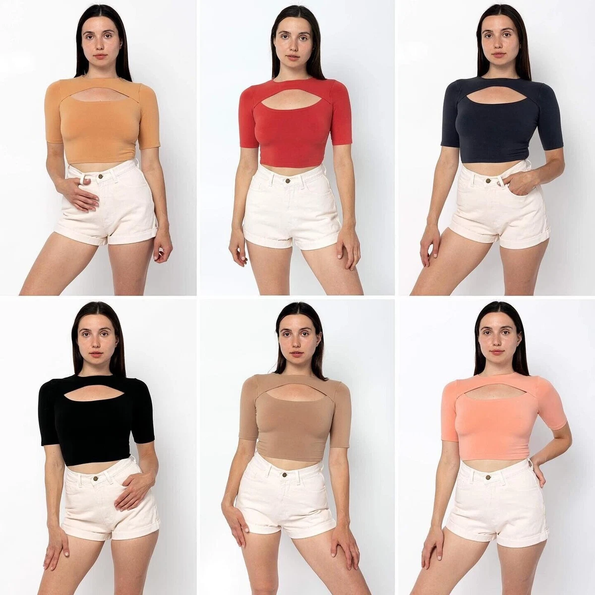 Women's Keyhole crop t-shirt top cleavage tee top Front Cut out Fitted  Blouse