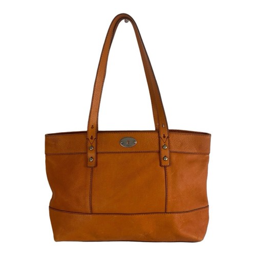 Fossil Orange Pebbles Leather Double Handle Zipper Tote Shoulder Bag Adjustable