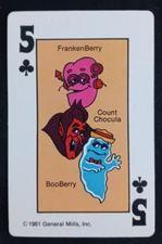 1981 General Mills Cereal Card Game Hearts Monsters 5 Clubs