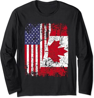 Canadian Roots Half American Flag Cool Gift Holiday Long Sleeve T-Shirt
