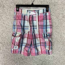 Abercrombie Kids Boys Swim Trunks Shorts Small Pink Plaid Lined Cargo Pockets