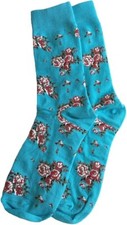 2 Pairs Women's Novelty Blue Floral Flower Cotton Crew Socks New