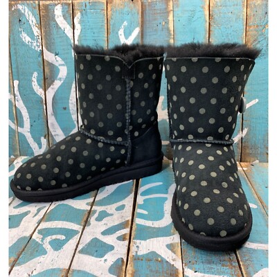 Ugg Bailey Button II Boot Black polka dot Youth Sz4 Womans