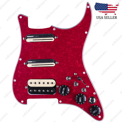 Guitar Hss Loaded Prewired Pickguard with Multi Switches For Strat St Red Pearl