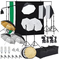 Photography Lighting Kit With 8.5ftx10ft Backdrop Stand, 5 Tripod Stand and Bulb