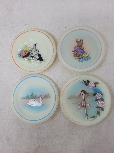 Sottobicchieri vintage Fenton in rilievo dipinti a mano firmati edizione limitata set di 4 - Foto 2 di 16
