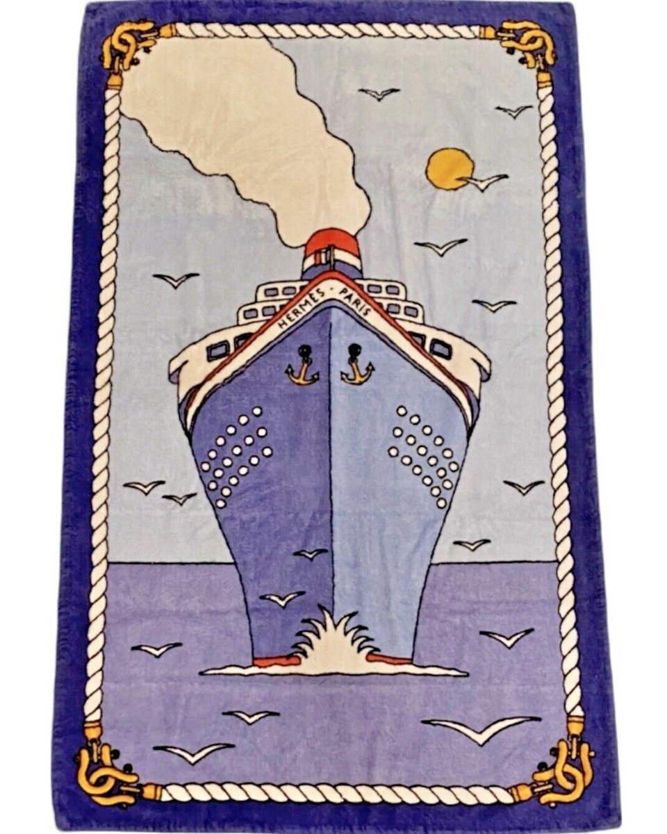 [USED品] HERMES-PARIS ビーチタオ ル　　　　　海とボート USED品] HERMES-PARIS ビーチタオ ル 海とボート USED品] HERMES