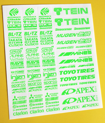 10th scale RC Drift racer sponsor logos BRIGHT GREEN stickers decals