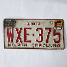 1980 NORTH CAROLINA TRAILER LICENSE PLATE 🔥FREE📬🔥 WXE 375 ~W/1989 STICKER TAG