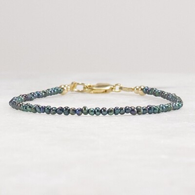 Peacock Freshwater Pearl Bracelet, Ultra Skinny Bracelet, Tiny Bead Bracelet, Mi