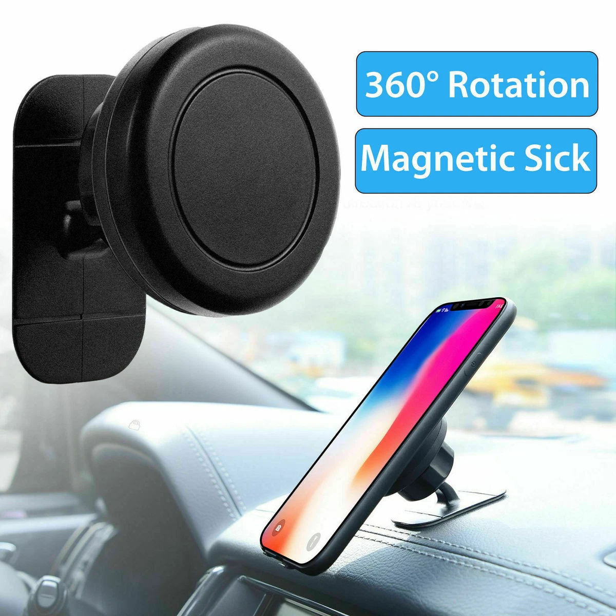 Universal Car Phone Mount Magnetic - All-Metal iPhone Car Mount for Any  Smartphone or GPS - Truly One-Handed Cell Phone Holder for Car Dashboard