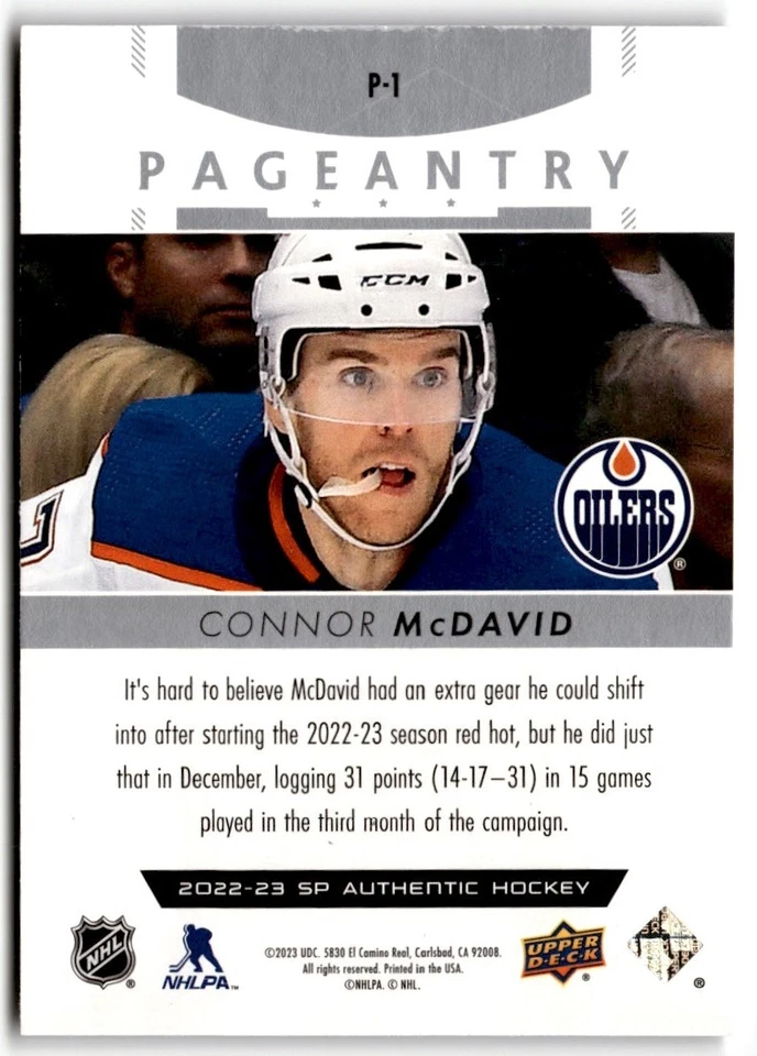 2022-23 SP Authentic Pageantry Connor McDavid #P-1 Edmonton Oilers - Image 2 of 2