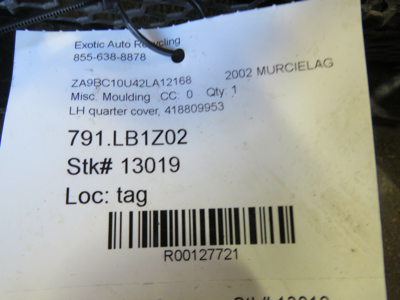 Lamborghini Murcielago, LH, Left, Front Quarter Panel Trim, Used, P/N 418809953
