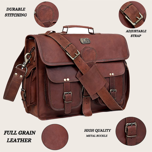Vintage Genuine Leather Satchel Shoulder Bag Messenger Laptop briefcase for Men - Picture 4 of 8