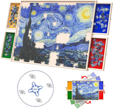 Rotatable 360-Degree Wheels Puzzle Board with Drawers and Cover 1000 Pieces Ligh