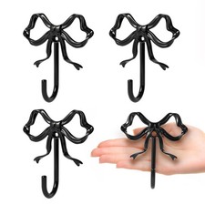 4 PCS Large Black Bow Wall Hooks Metal Coat Decor Hook For Bath Towels Hats
