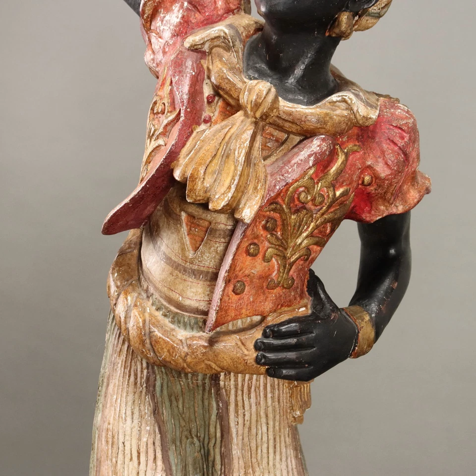 Antiguo Candelabro Madera Tallada Hierro Italia Siglo XX Original Foto 4 de 4